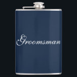 Groomsman Flask<br><div class="desc">Flask for the groomsman is shown in navy blue and white. 
Customise this item or buy as is.</div>