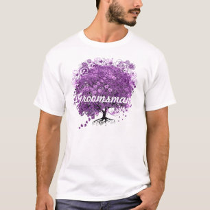 Groomsman Forest Purple Heart Leaf Tree Wedding T-Shirt