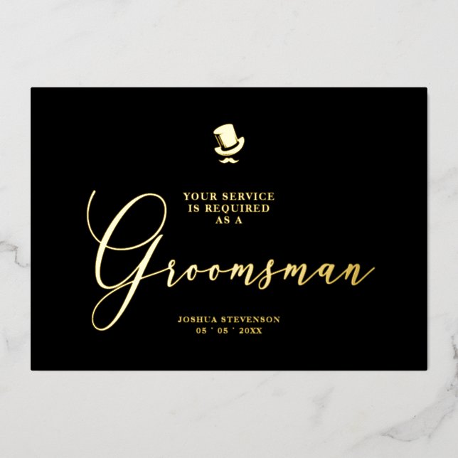 Groomsman Funny Wedding Minimalist Proposal Golden (Front)