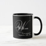 Groomsman Gift Chic Monogram Wedding Gift Coffee Mug<br><div class="desc">Groomsman Groomsmen Gifts Elegant Script Chic Monogram Initial And Name Wedding Party Gift Black Coffee Mug. Perfect Groomsman Gift with modern monogram last name initial, first name, and date on a simple elegant rustic classic black coffee mug with modern grey and white lettering. Customise it for that extra special touch...</div>