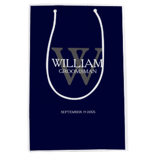 Groomsman Gift Elegant Monogram And Name Navy Blue Medium Gift Bag