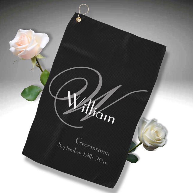 Groomsman Gift Elegant Monogram Name Classic Cool Golf Towel (A great gift. He will love it.)