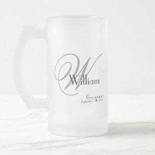 Groomsman Gift Modern Monogram Initial & Name Cool Frosted Glass Beer Mug