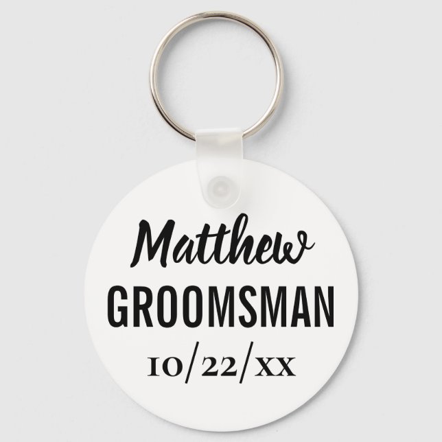 Groomsman Gift Modern Typography Wedding Key Ring (Front)