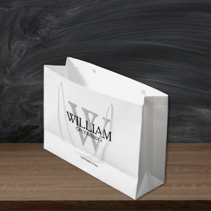 Groomsman Gift Monogram Black White & Grey  Large Gift Bag
