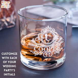 Groomsman Gift Monogram Initial Classic Rocks Whiskey Glass