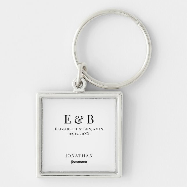 Groomsman Gift Personalized Black Monogram Wedding Key Ring (Front)