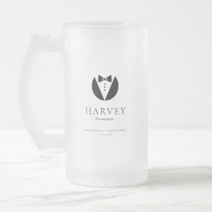 Groomsman Gift Simple Bow Tie Minimal Frosted Glass Beer Mug