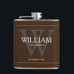 Groomsman Gift Wedding Gift Rustic Chic Brown      Hip Flask<br><div class="desc">Groomsman Gift, Wedding Party Gift, Modern Script With Monogram Initial Rustic Chic Brown Flask. Click personalise this template to customise it with the monogram initial, the first name, and the marriage date quickly and easily. Ships Worldwide Fast. Groomsman Gift Wedding Gift Rustic Chic Brown Flask.Created by artist RjFxx *All rights...</div>
