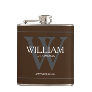 Groomsman Gift Wedding Gift Rustic Chic Brown      Hip Flask