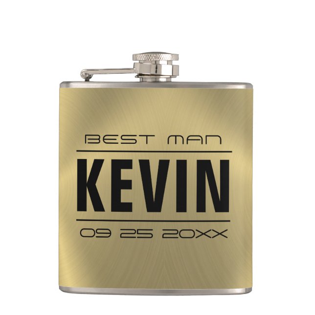 Groomsman Gifts-Metallic faux gold texture Hip Flask (Front)