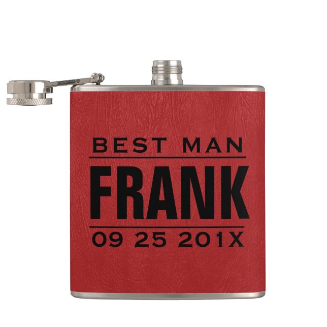 Groomsman Gifts-Red Faux Leather Texture Print Hip Flask (Opened)