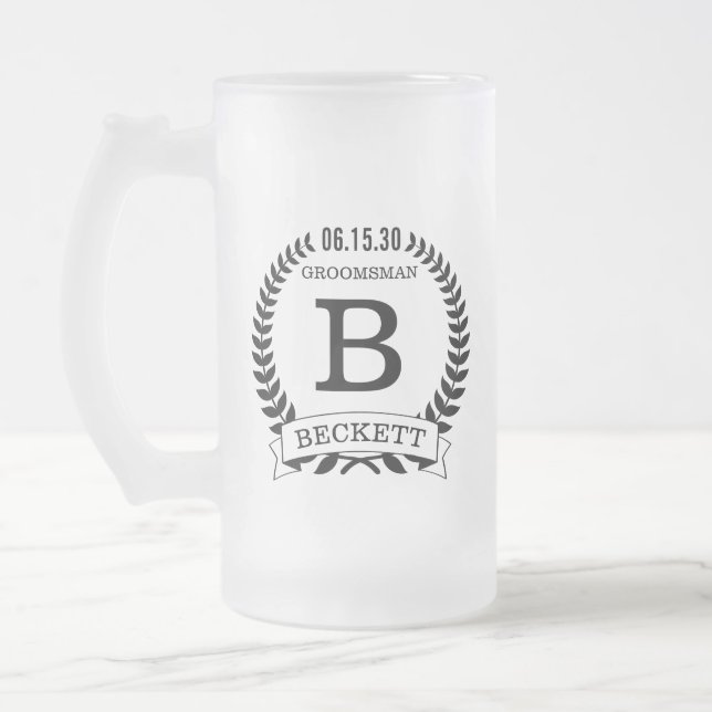 Groomsman Initials Frosted Glass Beer Mug (Left)