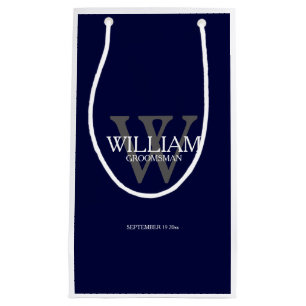 Groomsman Modern Monogram Name Elegant Navy Blue Small Gift Bag