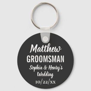 Groomsman Modern Typography Black Wedding Key Ring