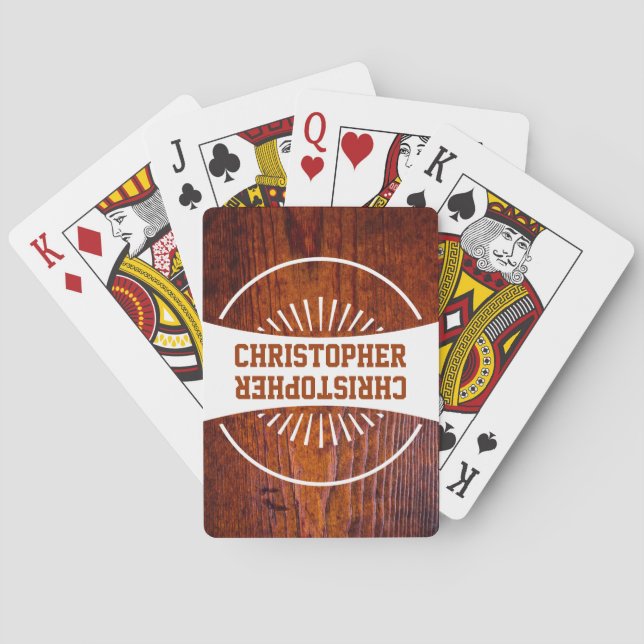 Groomsman Monogram Best Man Wood Grain Photo Playing Cards (Back)