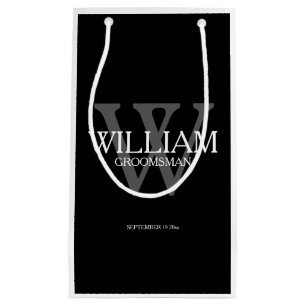 Groomsman Monogram Gifts Elegant Black Small Gift Bag