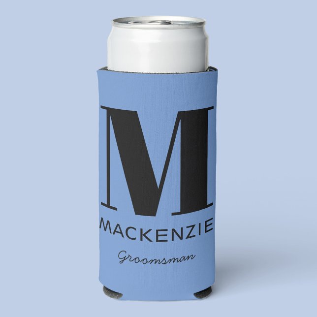 Groomsman Monogram Name Blue Seltzer Can Cooler (Creator Uploaded)