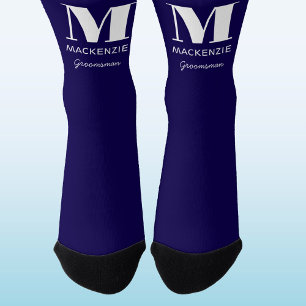 Groomsman Monogram Name Navy Blue Wedding Socks