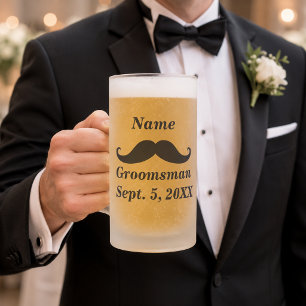 Groomsman Moustache and Top Hat Frosted Glass Mug