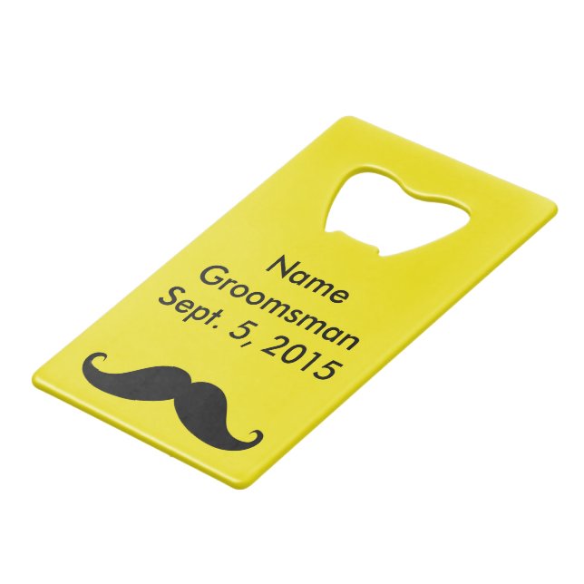 Groomsman Moustache & Suit Card Bottle Opener (Front Angled)