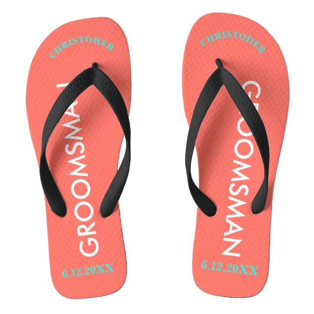 Groomsman NAME Coral Flip Flops (Footbed)