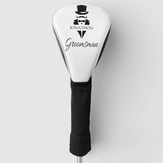 Groomsman Name Tuxedo Silhouette Moustache Golf Head Cover (Front)