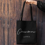 Groomsman Personalised Chic Minimalist Wedding Tote Bag<br><div class="desc">This chic,  simple groomsman black tote bag features your name underneath elegant white typography. Customise these elegant,  modern bridal party gifts for your wedding groomsmen for the bachelor party.</div>