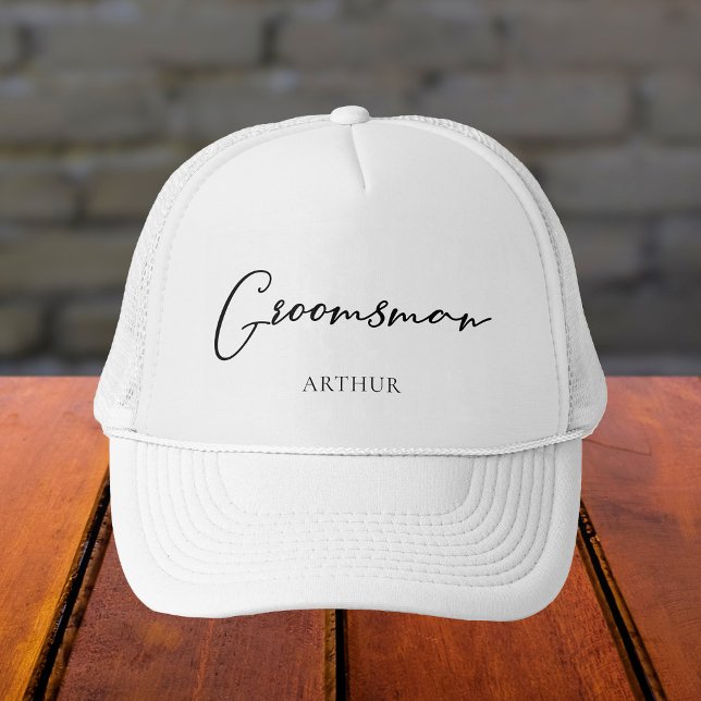 Groomsman Personalised Chic Minimalist Wedding Trucker Hat (Creator Uploaded)