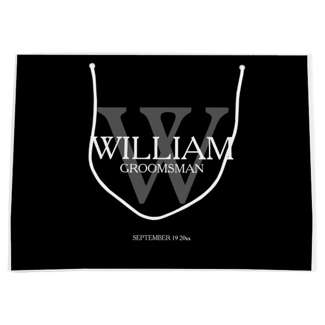 Groomsman Personalised Elegant Black Large Gift Bag (Front)