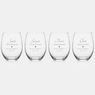 Groomsman Personalised Name Wedding Party Stemless Wine Glass