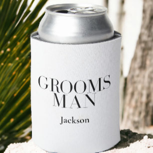 Groomsman Personalised White Black Modern Simple Can Cooler