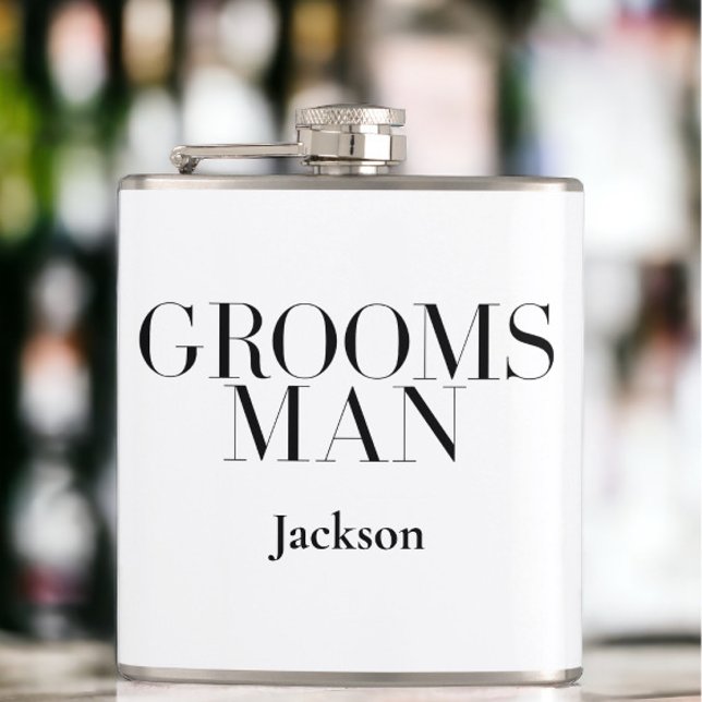 Groomsman Personalised White Black Modern Simple Hip Flask (Creator Uploaded)