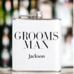 Groomsman Personalised White Black Modern Simple Hip Flask<br><div class="desc">These personalised flasks are a great way to show your appreciation for your groomsmen and make for a memorable gift. The black and white design gives them a sleek and sophisticated look that is perfect for a wedding. You can personalise the flasks with your groomsmen's names or initials, and they...</div>