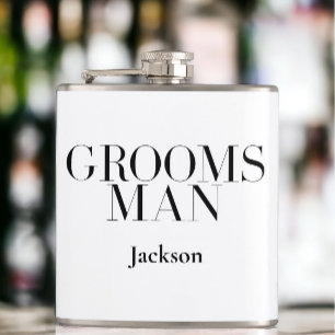 Groomsman Personalised White Black Modern Simple Hip Flask
