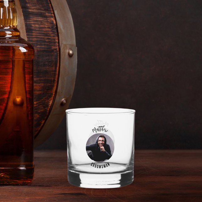 Groomsman photo bachelor party whiskey glass (Creator Uploaded)