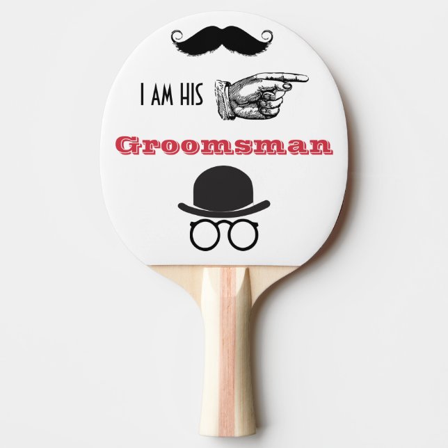 Groomsman Photo Props Hipster Moustache Beard Ping Pong Paddle (Front)