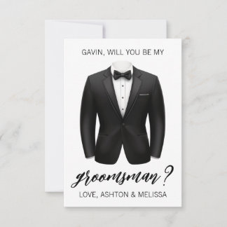 Groomsman Proposal Card, Black Tuxedo, Suit Jacket Invitation