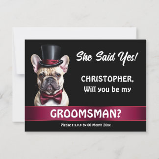 Groomsman proposal french bulldog pet tuxedo  postcard