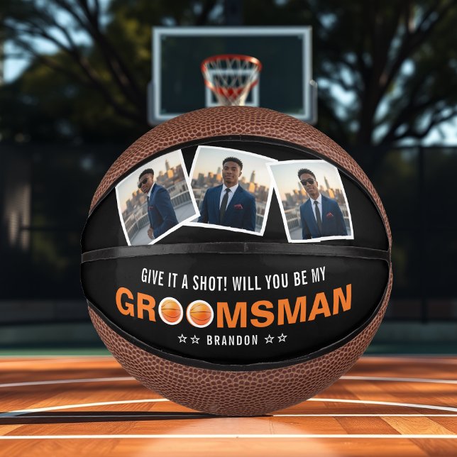 Groomsman Proposal Give it a Shot Photo Collage Mini Basketball (Creator Uploaded)
