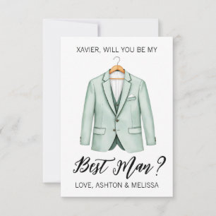 Groomsman Proposal Greeting Card, Blue Suit Invitation