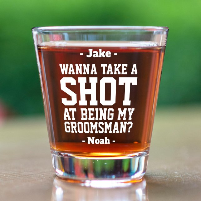 Groomsman Proposal White Typography Wedding Take a Shot Glass (Creator Uploaded)
