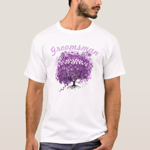 Groomsman Purple Heart Leaf Tree Wedding T-Shirt