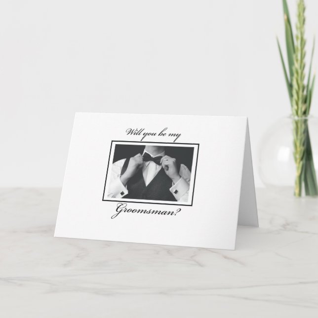 Groomsman Request Black, White Invitation (Front)