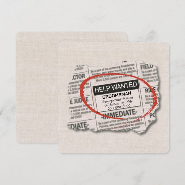 Groomsman Request Newspaper Ad Card (Front/Back)