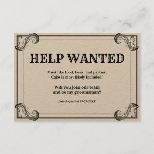 Groomsman Request Vintage Help Wanted Ad Invitation