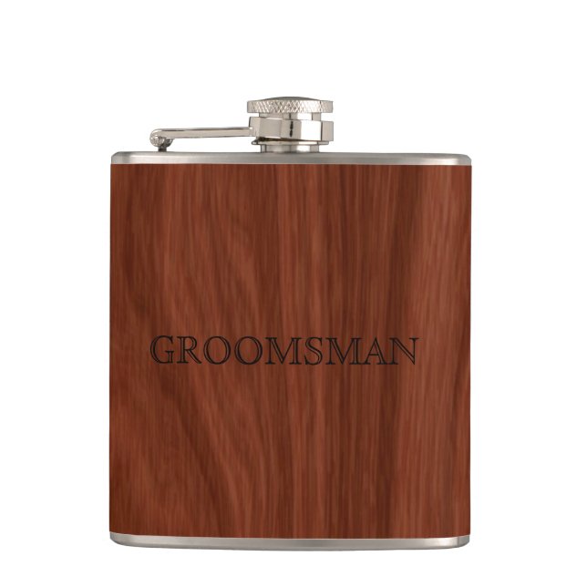 Groomsman Rustic Wedding | Woodgrain Hip Flask (Front)