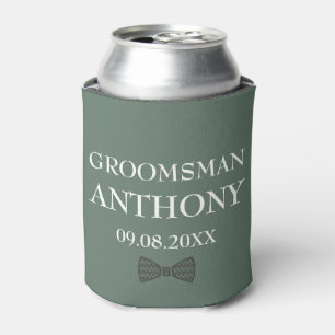 Groomsman Sage Green Elegant Custom Name Wedding  Can Cooler