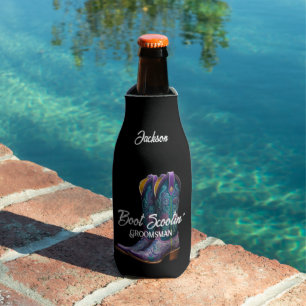 Groomsman Scootin' Cowboy Boots  Bottle Cooler