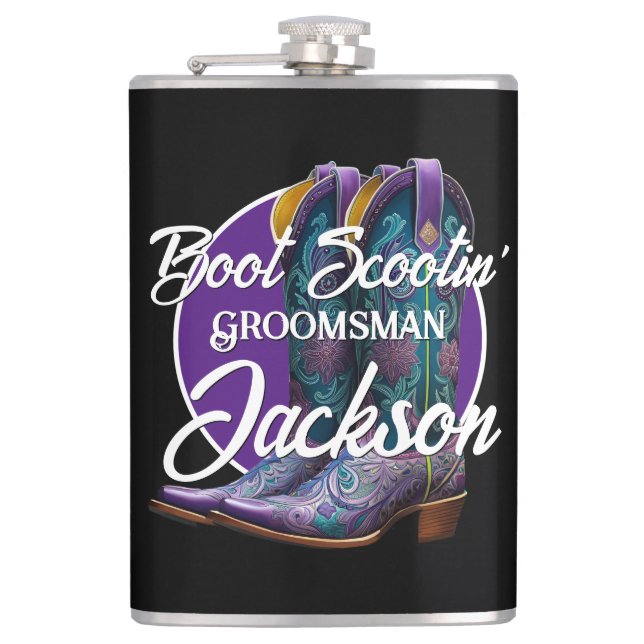 Groomsman Scootin' Cowboy Boots  Hip Flask (Front)